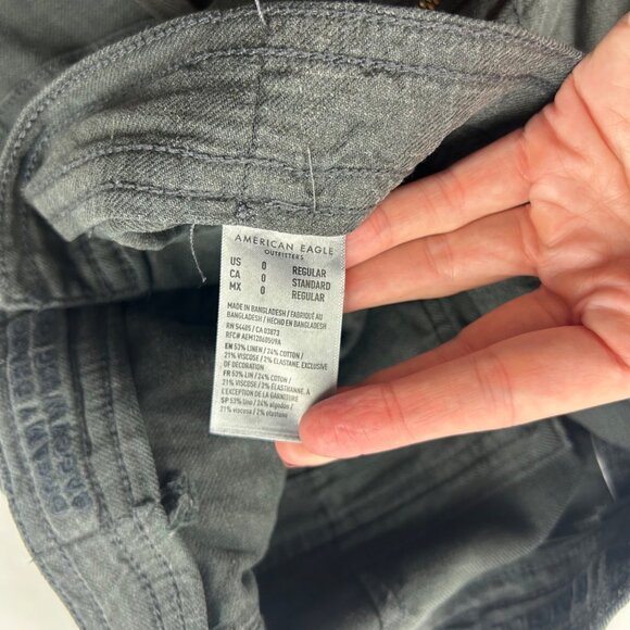 American Eagle Charcoal Linen Blend Relaxed Leg Cargo Pant 0R - Picture 4 of 7